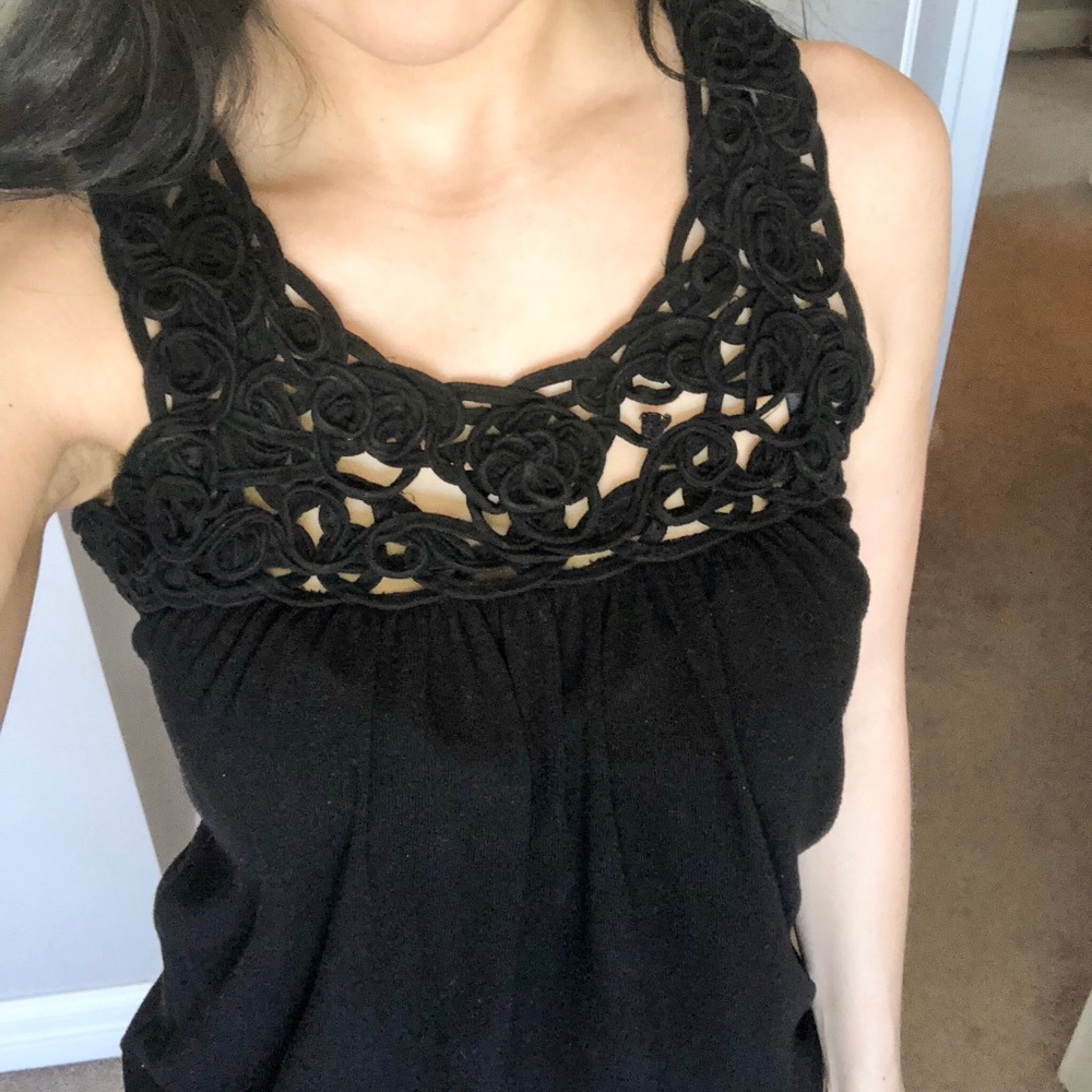 Black crochet knit neckline tank top